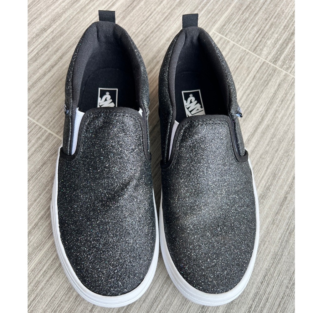 Vans Asher Slip On Glitter Sneakers Women's 5 Black Sparkle Casual Comfort Shoes